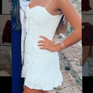 white vintage lace up dress